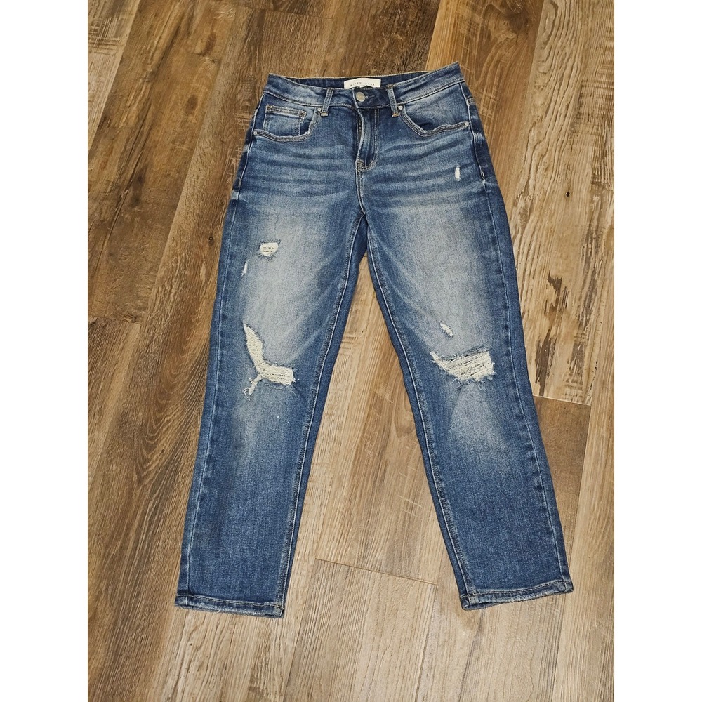 Risen Jeans Los Angeles Womens Distressed Straight Leg Denim Blue Jeans Size 1